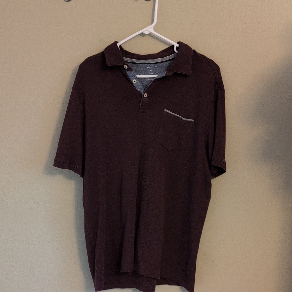 Tahari Burgundy Polo Shirt with Gray Accents